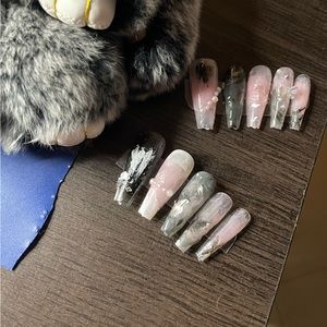 Pink press on coffin nails